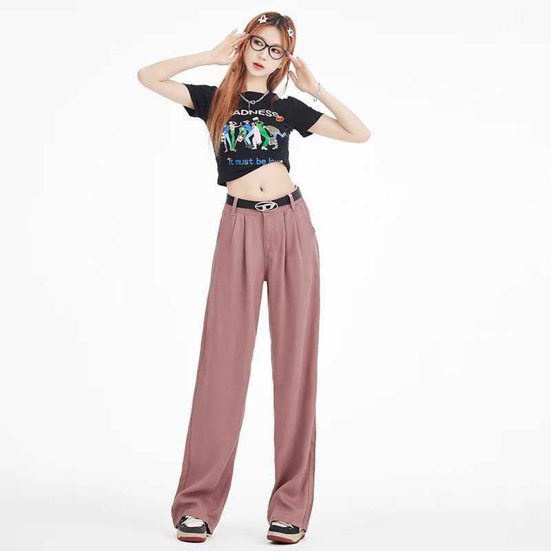 6 Colors Summer Soft Cosy Lyocell Fabric Woman Jeans Loose Wide Leg Straight High Waist Pants Fashion Student Casual Trousers