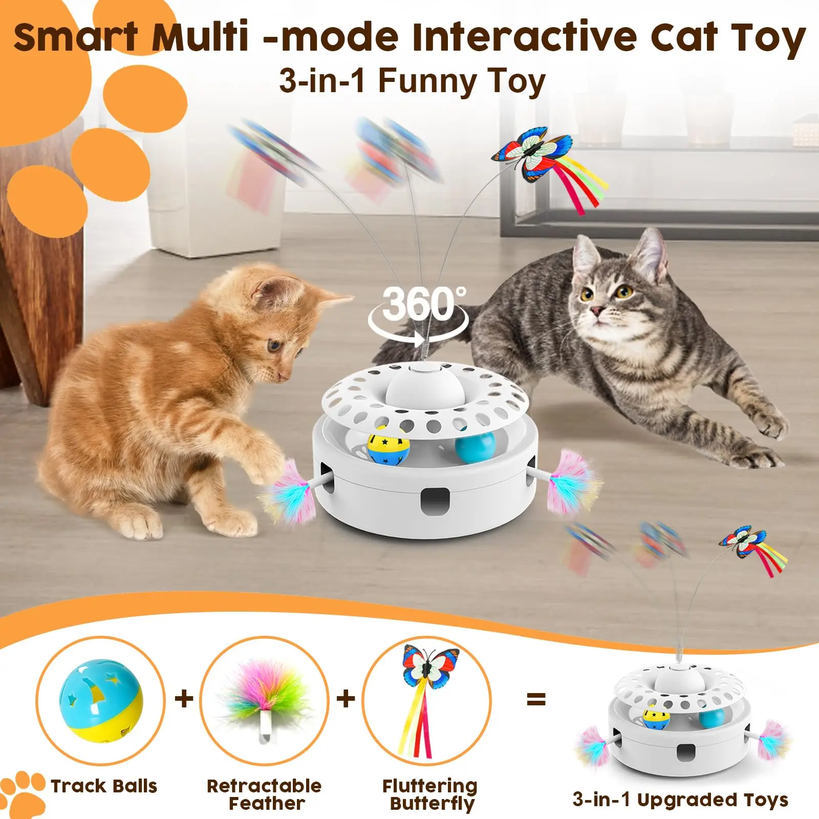 Brinquedo interativo do gato da borboleta elétrica, 3 em 1, trilha das bolas, gatos eletrônicos, automático, enigma, gatos interiores