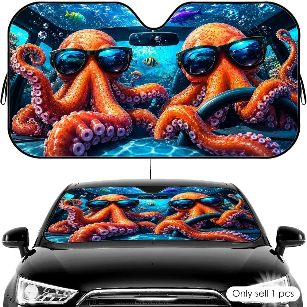 

Cool Octopus Underwater Ride Sun Visor Car Front Windshield Shade UV Block Heat Shield Foldable Universal Fit Cover