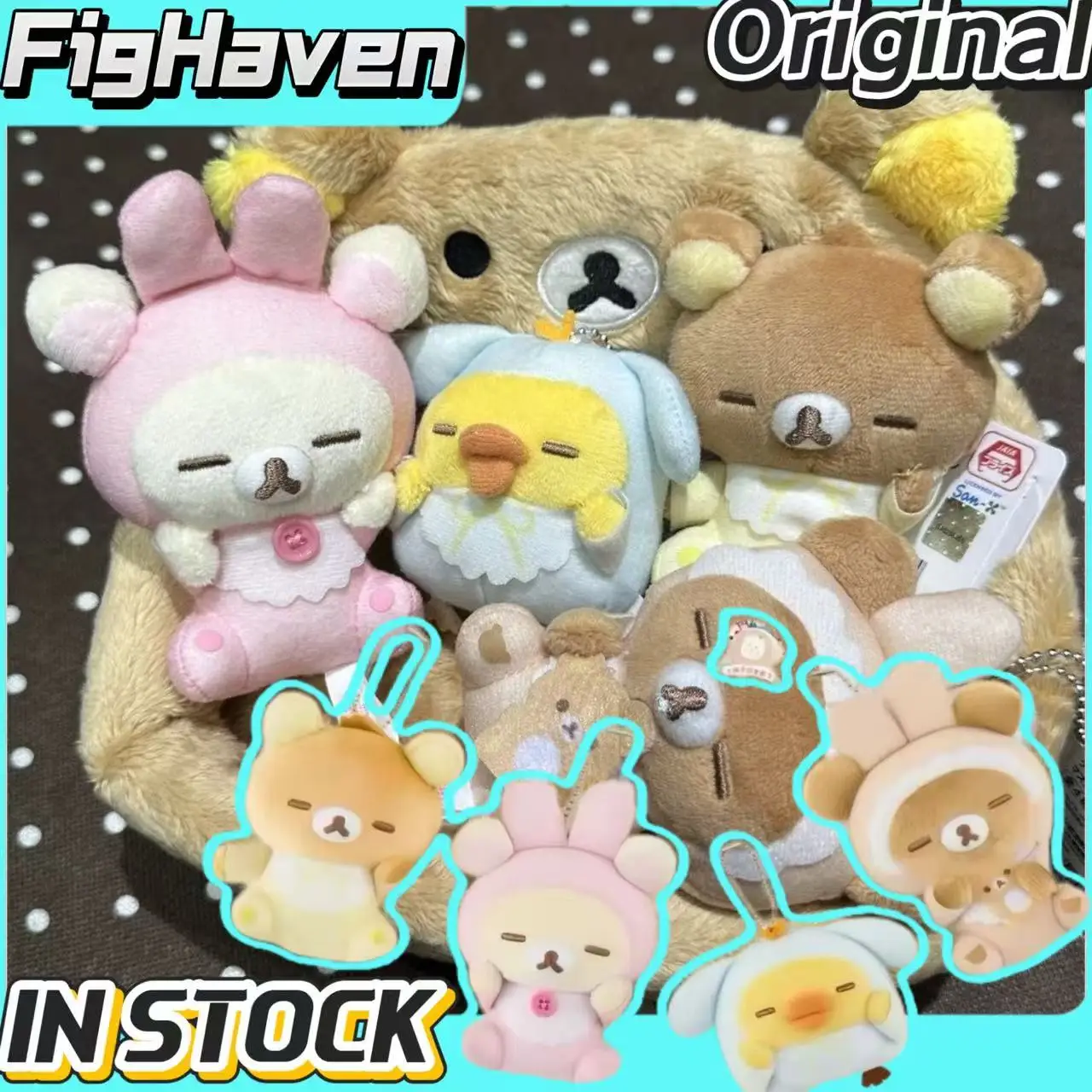 

Kawaii Rilakkuma Bunny Ear Pajamas Sleepy Plush Toy Keychain Cute Easy Bear Stuffed Animal Bag Pendant Fans Birthday Gifts