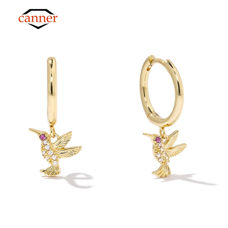 CANNER Exquisite 925 Sterling Silver Hummingbird Pendant Dangle Piercing Huggie Drop Earrings for Women Fine Jewelry Pendientes