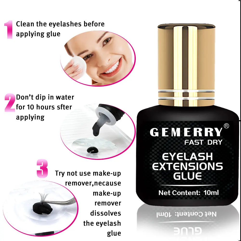 GEMERRY 5/10ML Fast Drying Eyelash Extension Glue Black lash Glue Strong Adhesive for False Eyelashes Retention 3-6 Months