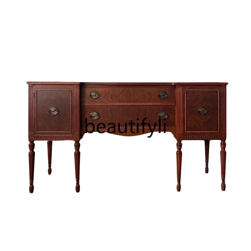 

G Solid wood retro carved foyer entrance living room decorative cabinet medieval storage side cabinet
