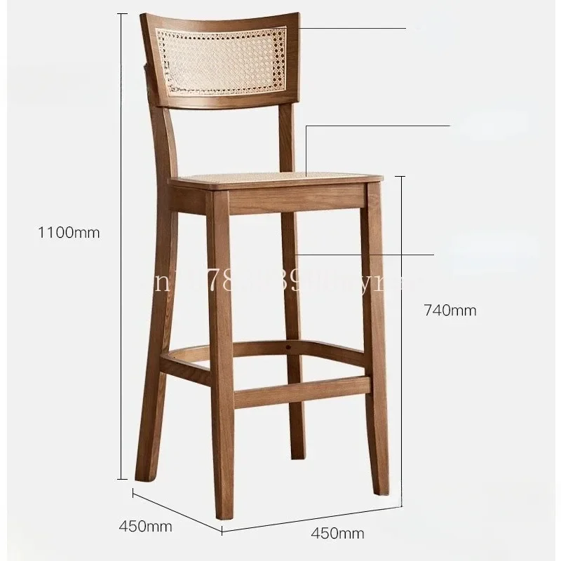 Nordic Luxury Bar Chair Kitchen Furniture Creative Rattan Back Bar Stools Solid Wood Bar Chairs Household High Stool