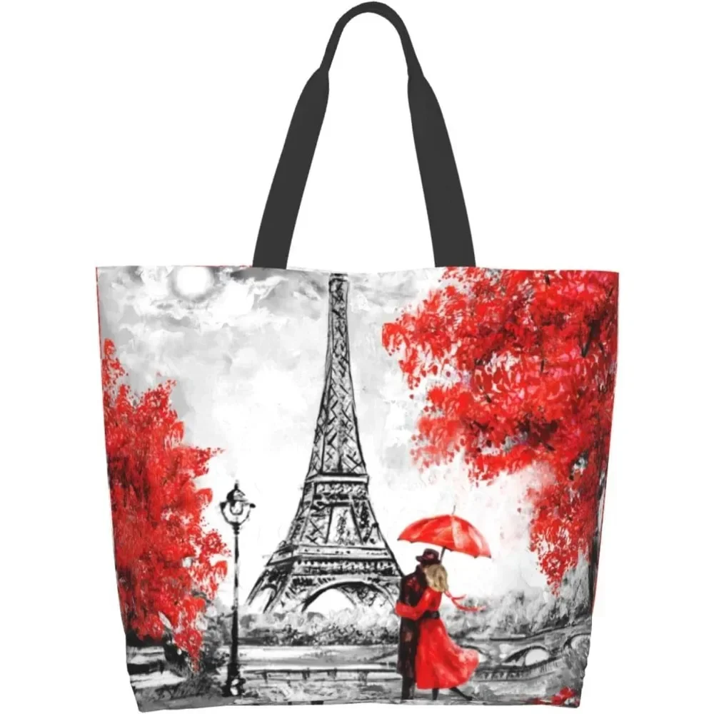 

The Love of The Paris Tower Large Tote Bag for Women Reusable Grocery Bag Waterproof Shopping Handbag with Inner Pocket