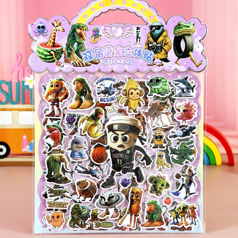 Autocollants à bulles d'animaux cerveau italien pour enfants, autocollant 3D Double couche, imperméable, pour vélo et ordinateur portable, Tung Tung Tung Sahur, DIY bricolage, cadeau