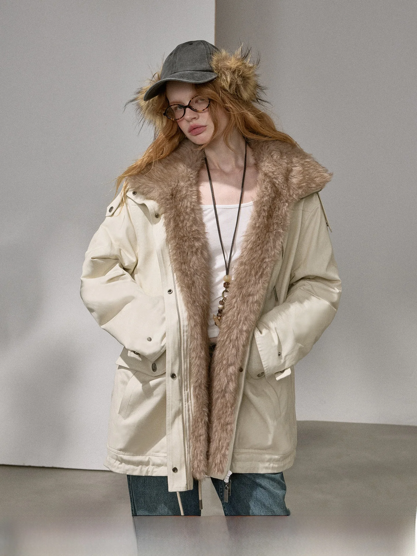 

DIDDI MODA Стеганая хлопковая куртка с меховым воротником, зимнее пальто средней длины, женская модная парка с хлопковым наполнителем