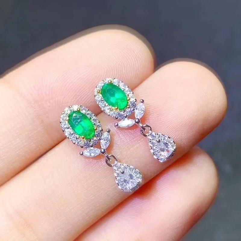 Natural Emerald Earrings for Women 925 Sterling Sliver Birthday Jewelry Luxury Jewelry Designers