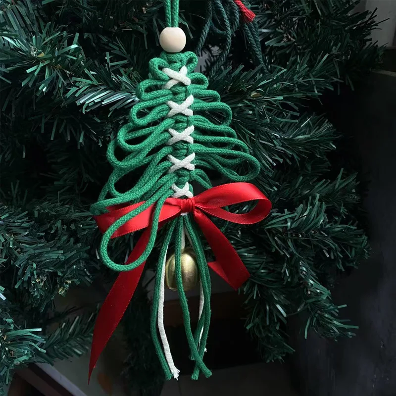 Hand-woven Christmas Tree Decoration Colorful Woven Rope Christmas Atmosphere Hanging Ornament Window Shop Decoration Keychains