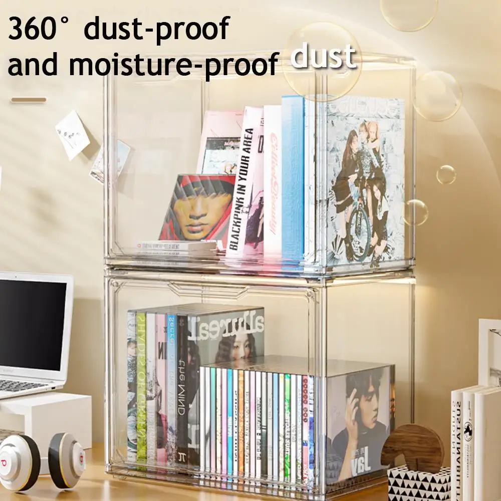 透明本棚アルバムCDデスクトップストレージ防塵大容量ディスプレイキャビネット本収納ボックス雑誌仕分けボックス
