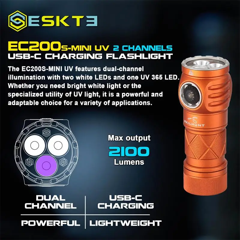 Skilhunt EC200S-Mini UV 2100 lumens EDC Flashlight