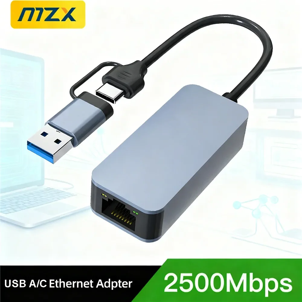 MZX 2.5Gbps Network Card USB 3.0 A C Ethernet Adapter 2500M Type Rj45 Lan RTL8156 Wired Windows Laptop Computeer PC Accessories