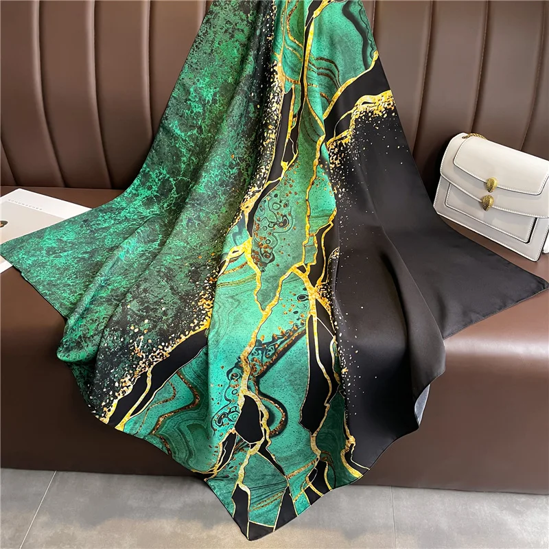 Luxury Women 90x90CM New Twill Silk Big Square Scarf Shawl Fashion Printed Design Summer High Quality Ladies Sunscreen Scarves