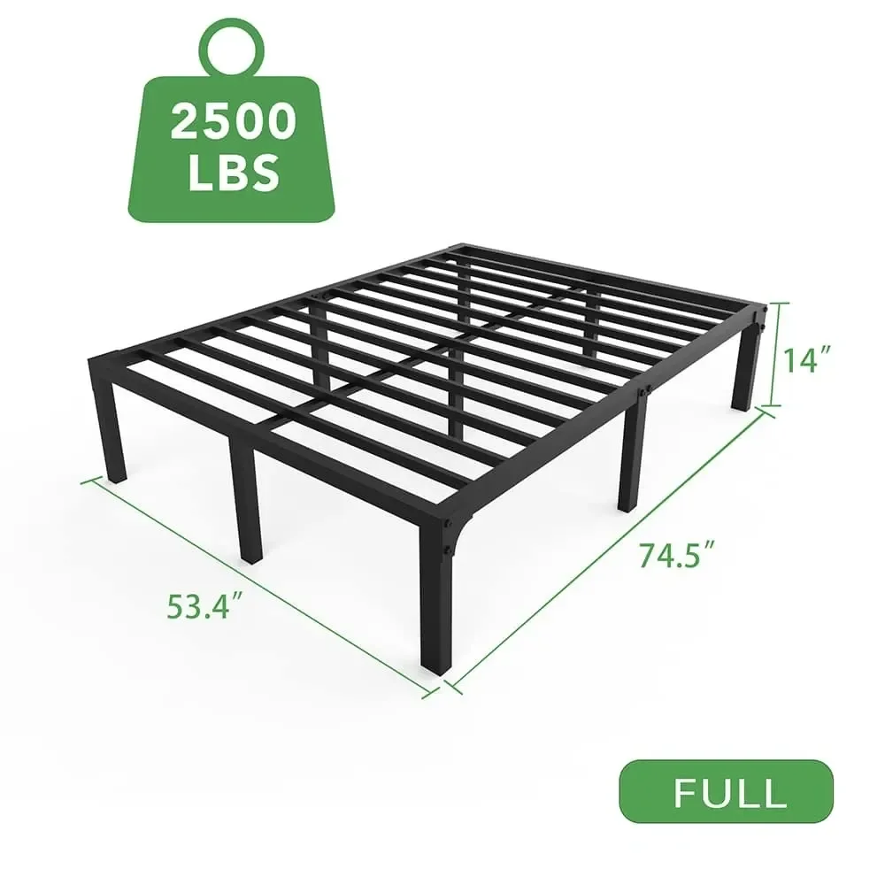 

Каркас кровати Twin/Full/Queen/King Size, 14-дюймовый черный металлический каркас кровати с усиленными стальными ламелями, не требует пружинного блока, простая сборка