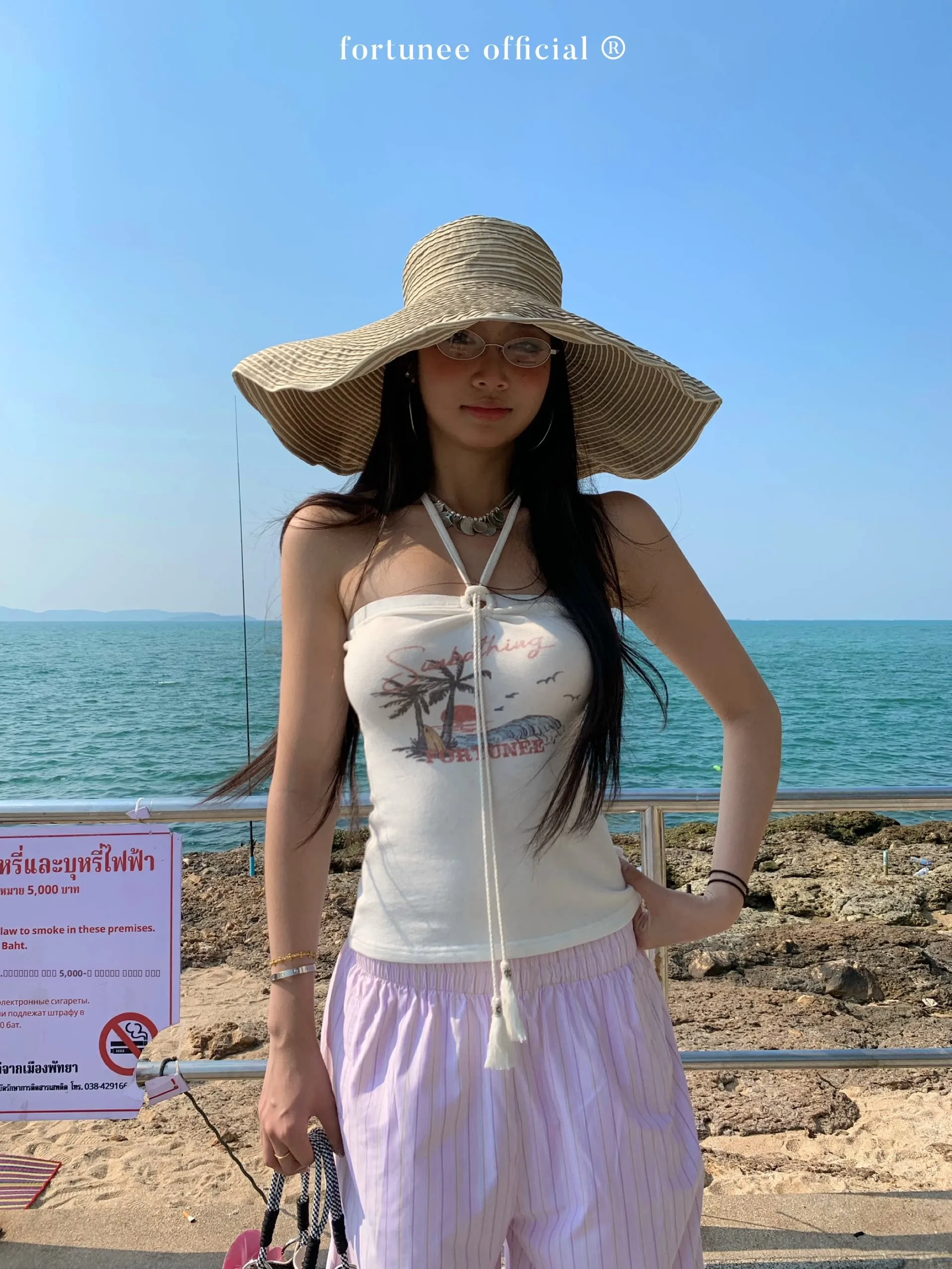 

Оригинальный топ-бандо Fortunee Early Spring 2026 Holiday Simple Ne Hanging Island Print, женский, модный, средней длины...