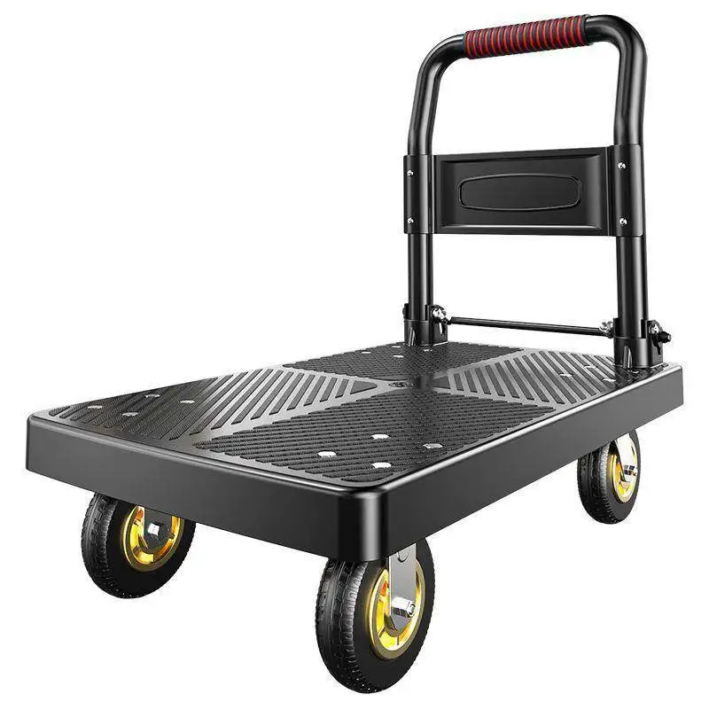 Folding trolley Pull goods Small trolley Warehouse trailer Portable four-wheel silent shopping trolley Handling flatbed truck