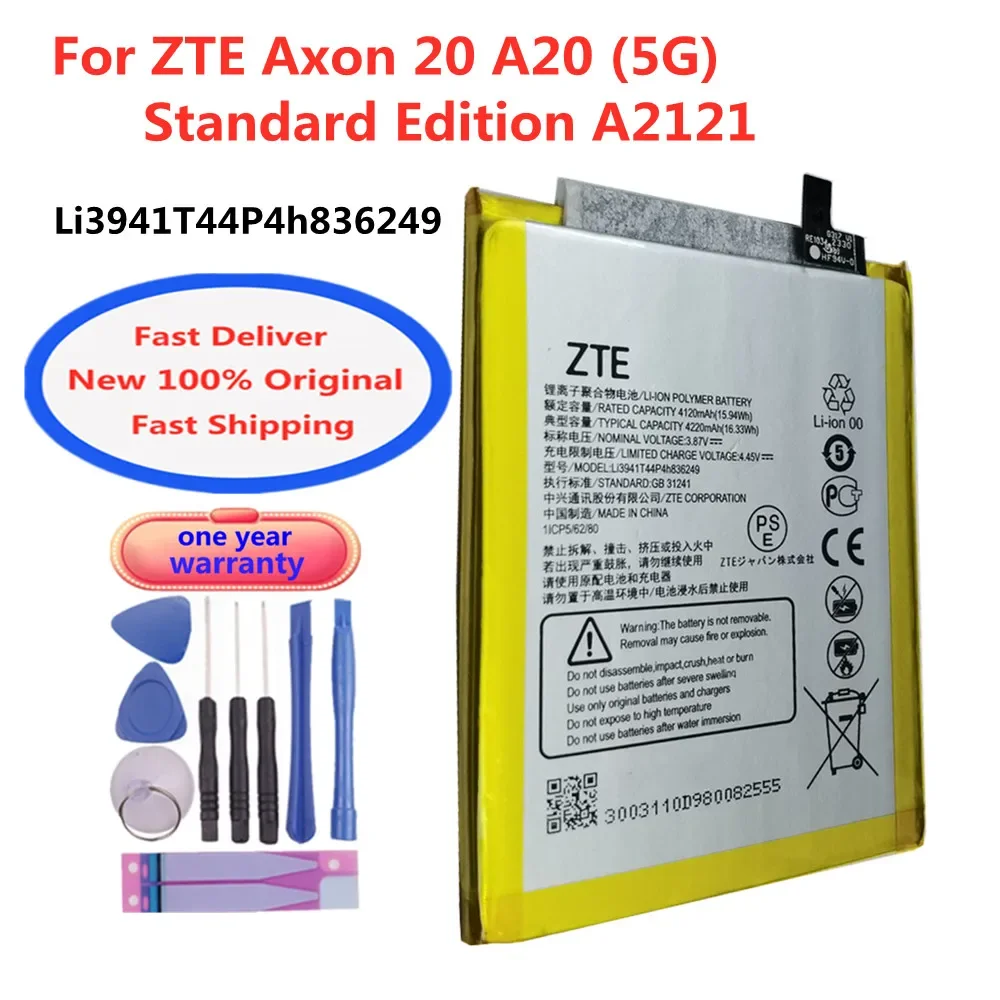 Li3941T44P4h836249 4220mAh Original Battery For ZTE Axon 20 A20 5G Standard Edition A2121 Phone + Free Tools