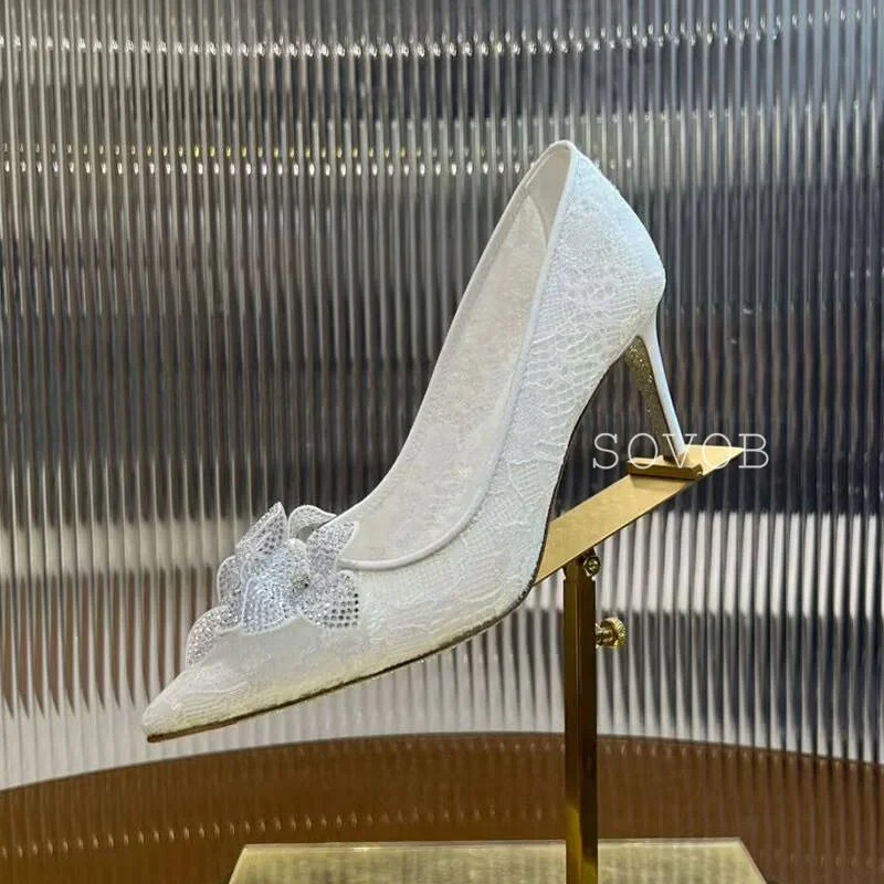 Escarpins pointus à talons hauts en maille transparente pour femmes, talons aiguilles à fleurs en biscuits, chaussures simples, talons fins, sexy, fête de mariage