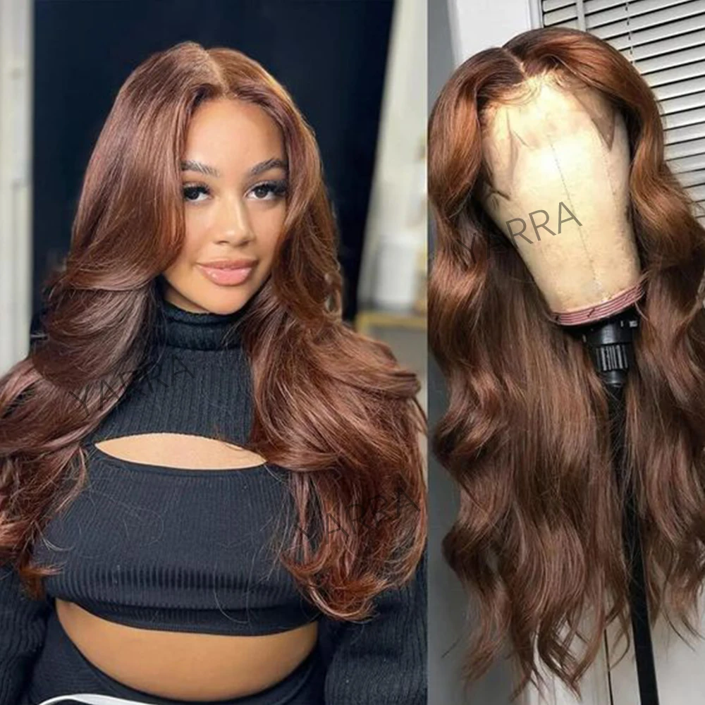 13x4 Light Brown Body Wave Lace Front Wig Transparent 13x6 Lace Frontal Wig Human Hair Preplucked Colored Human Hair Wigs 180%