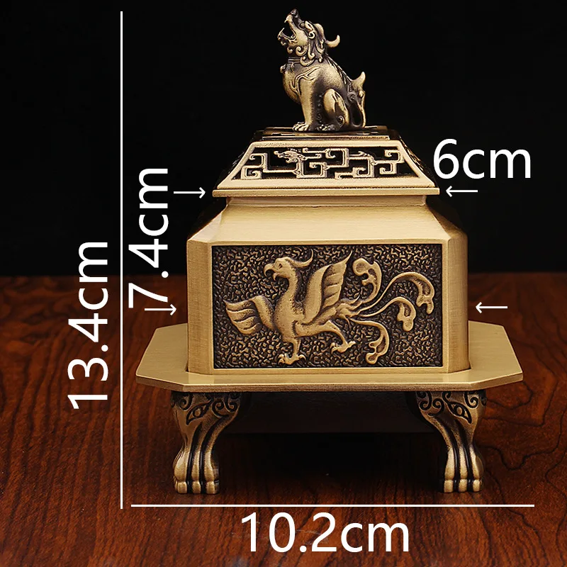 Brass Incense Chinese Style Home Office Aromatherapy Burner Vintage Antique Four Divine Beasts Square Metal Craft