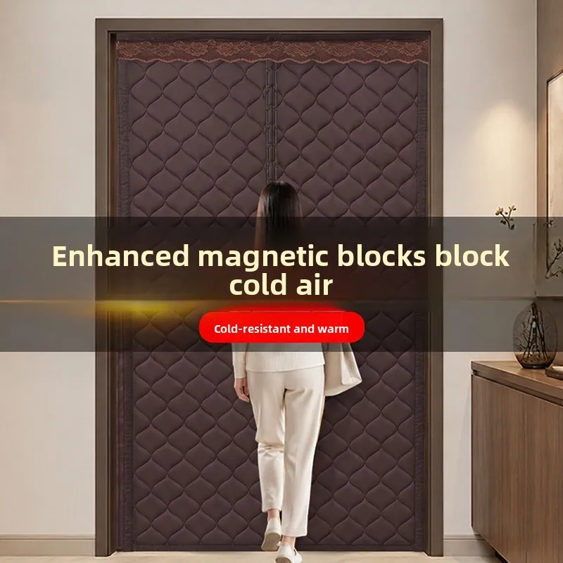 Thermal Cotton Door Curtain Windproof Modern Minimalist Style Magnetic Absorption Wide Home Use Insulation Partition Curtain