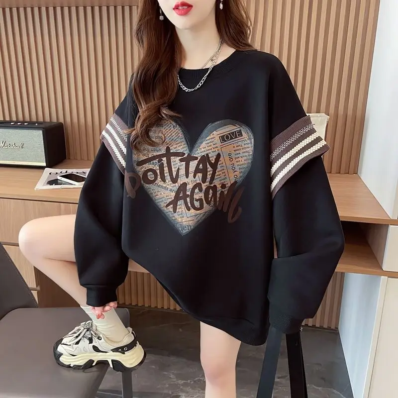 Popular Design Sweatshirt for Women Loose Slimming and Stylish Age-reducing Printed Velvet Top
