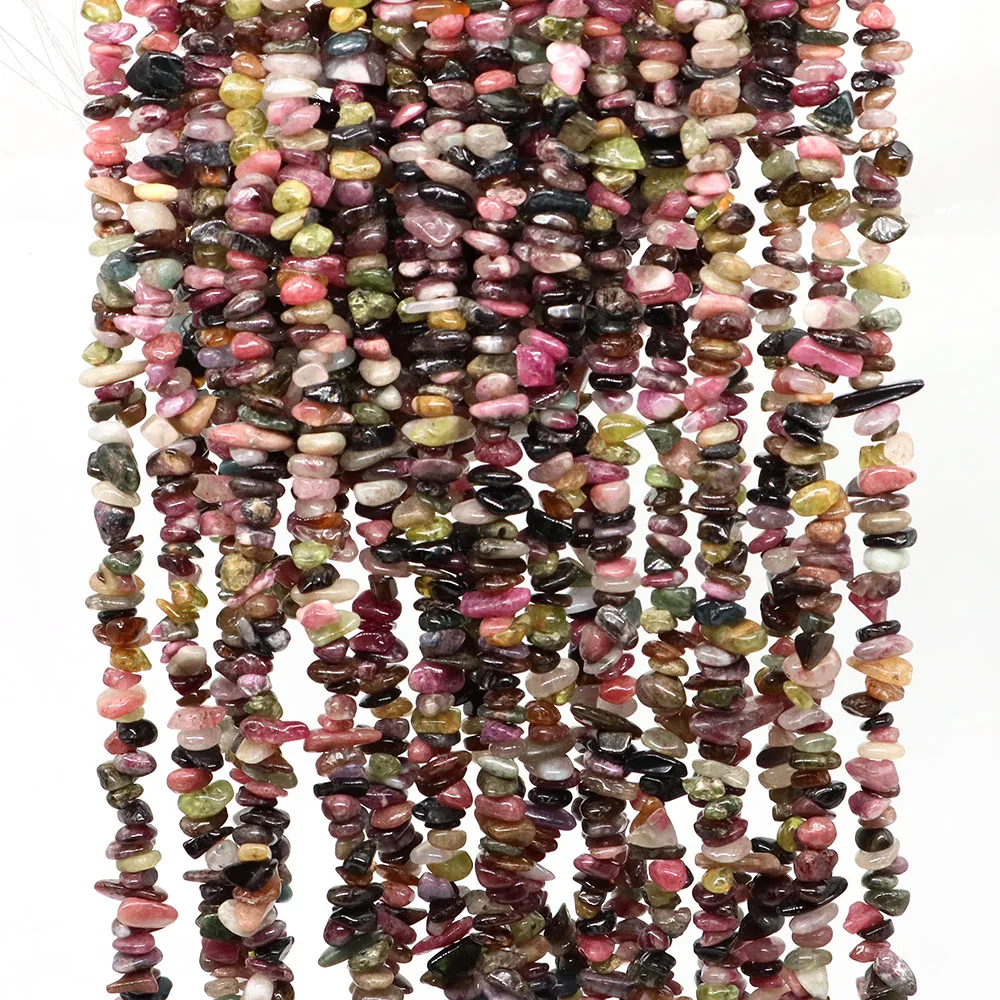 16Inch Natural Color Tourmaline Chips Stone Bead Irregular Gravel Crystals Quartz Beads for Jewelry Making DIY Bracelet Necklace