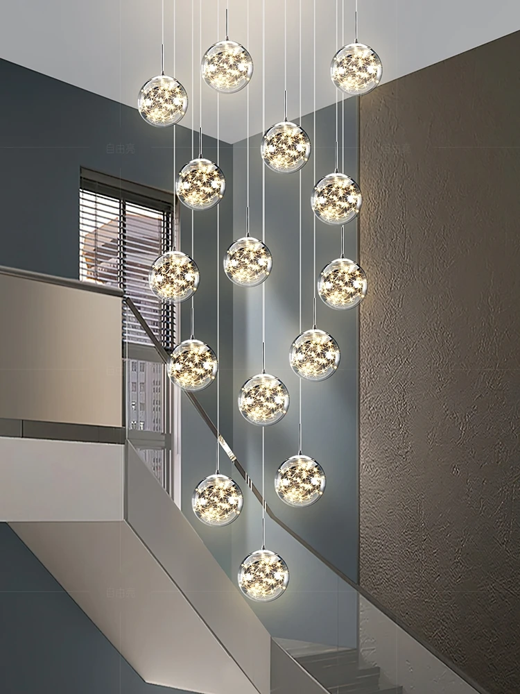 

Starry Sky Stair Light Long Chandelier Rotating Duplex Building Modern Simple and Light Luxury Villa Loft Apartment Living Room