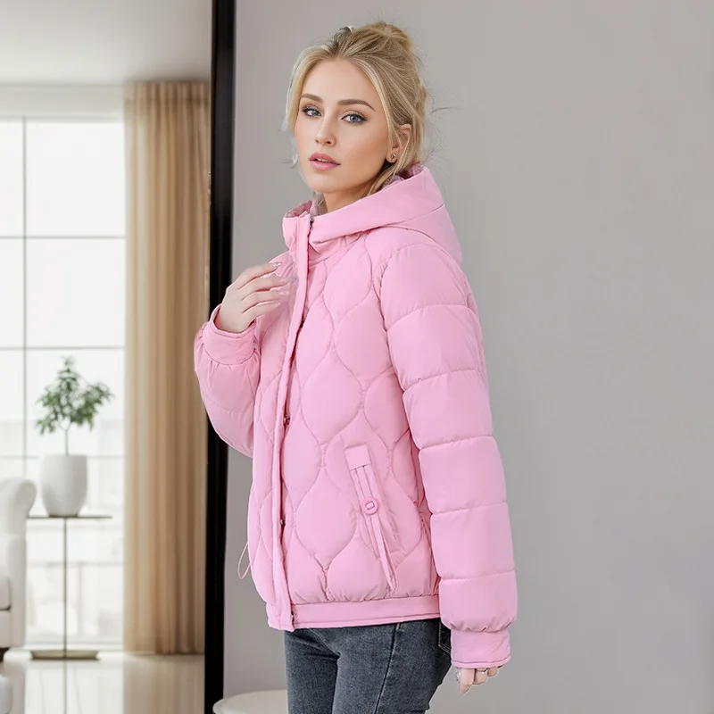 2024 Winter New Women\'s Puffer Jacket Fashionable High-Quality Padded Clothes Hooded Lattice Thickened Warm Padded Jacket Coat