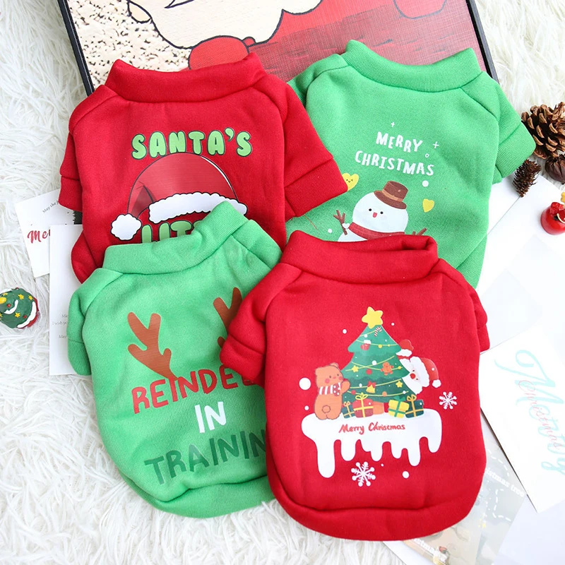 Fashion Christmas Print Pet Dog Clothes Autumn Winter Warm Cold Proof Pet Dogs Hoodies Pet Dogs Clothing Pet Supplies Gifts