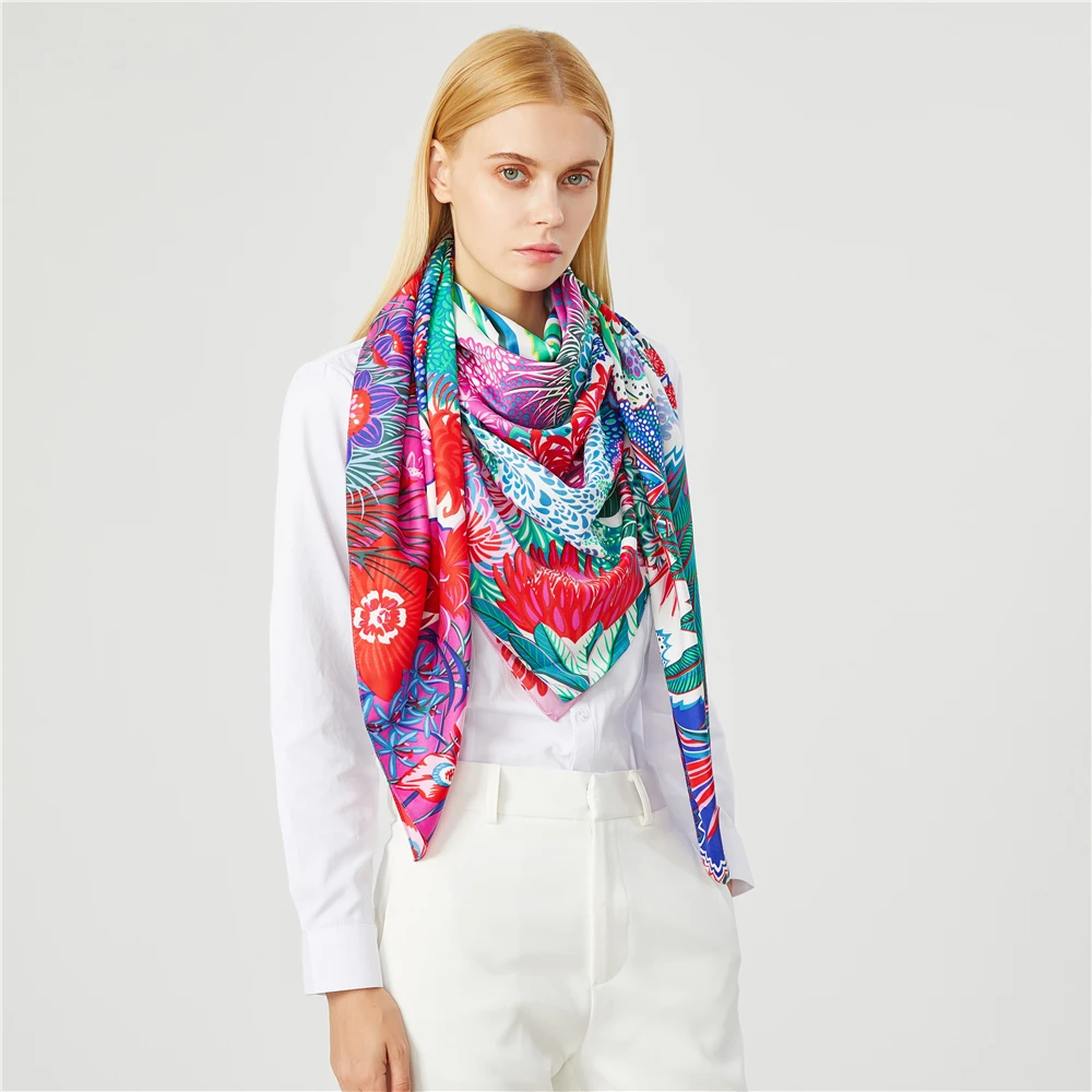 130cm Luxury Brand Jungle Big Square Scarf New Garden Twill Silk Scarf Women Kerchief Scarves For Ladies Fashion Shawl Echarpe