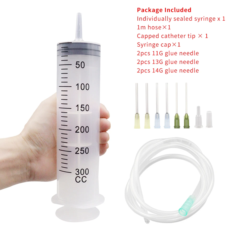 100–550 ml große Spritzen mit Tube für flüssige Kunststoffspritzen mit Spitzenkappe zum Abgabe von Kleber, Bewässerung, Nachfüllen, Füttern
