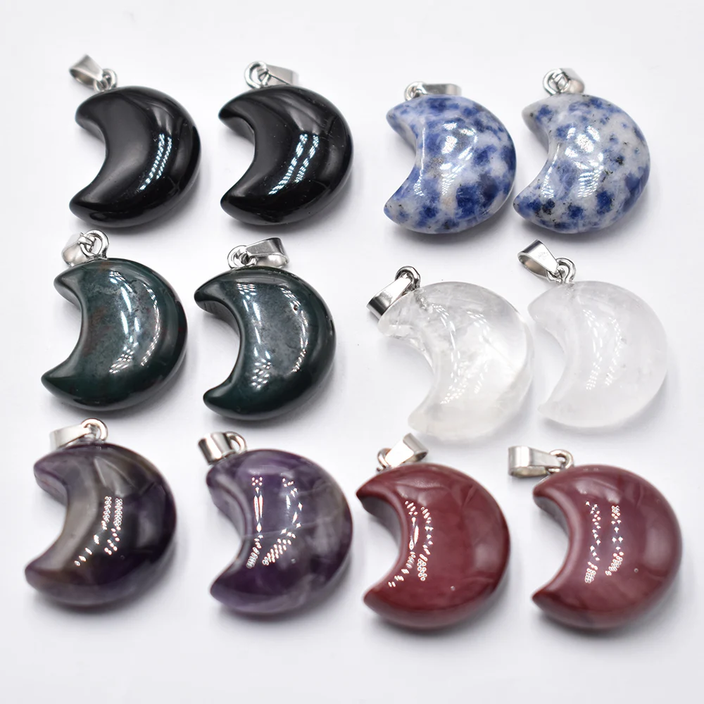 Wholesa 12 Stück/Set Natürlicher Tigerauge-Stein Rosenquarz-Anhänger Mondform Halskette Schmuckherstellung DIY Geschenk für Frauen Kostenloser Versand – Detail 3