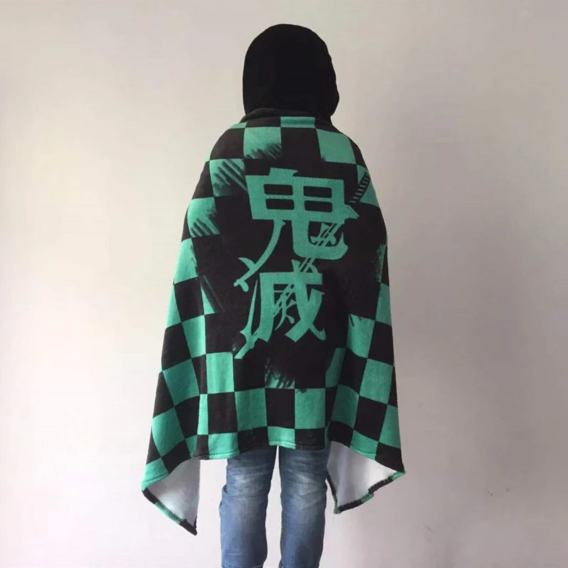 1*1,6 m capa de manta Demon Slayer Tanjirou Nezuko Zenitsu Giyuu capa del Cuerpo de Halloween capa de franela disfraz de Cosplay capa con capucha