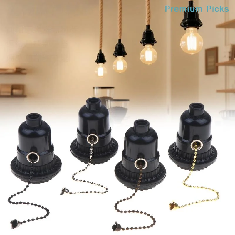 portablePull Chain Lamp Holder Adapter E26 E27 Light Bulb Base Easy Replacement Pull Switch Socket for Basement Attic Lighting