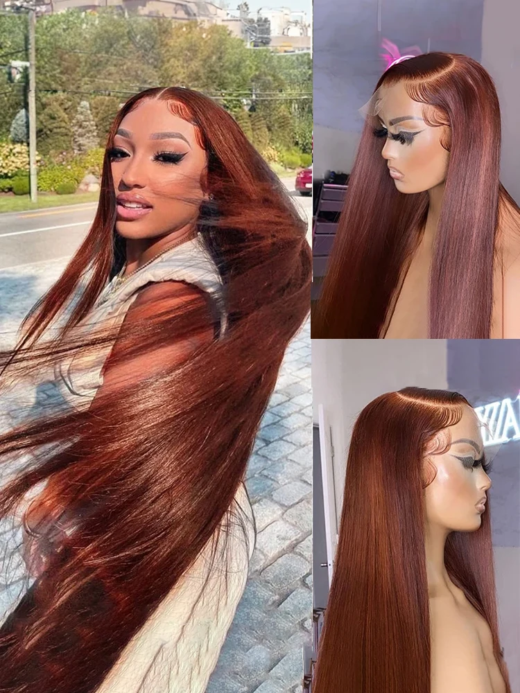 Reddish Brown 13x6 Lace Front Wig Straight Frontal Lace Pre Plucked Brazilian Human Hair 13x4 4x4 Lace Frontal Wig for Women