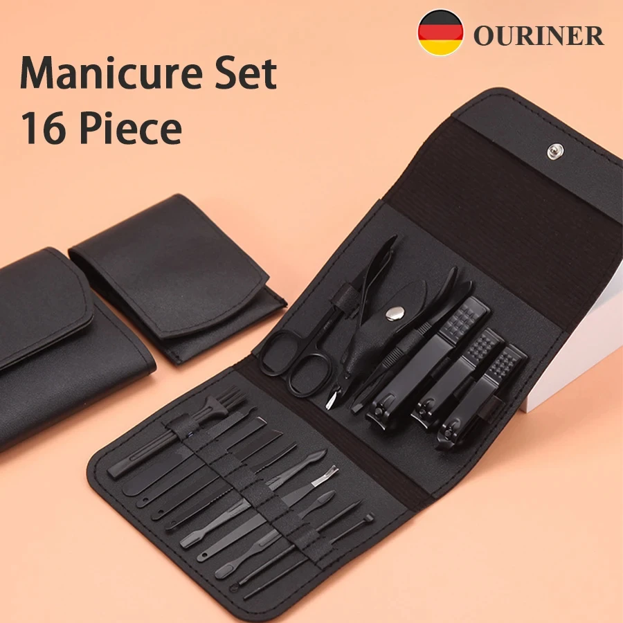 Profissional Aço Inoxidável Manicure Set, Grooming Kit, Nail Clippers, Pedicure Care Tools com Travel Case