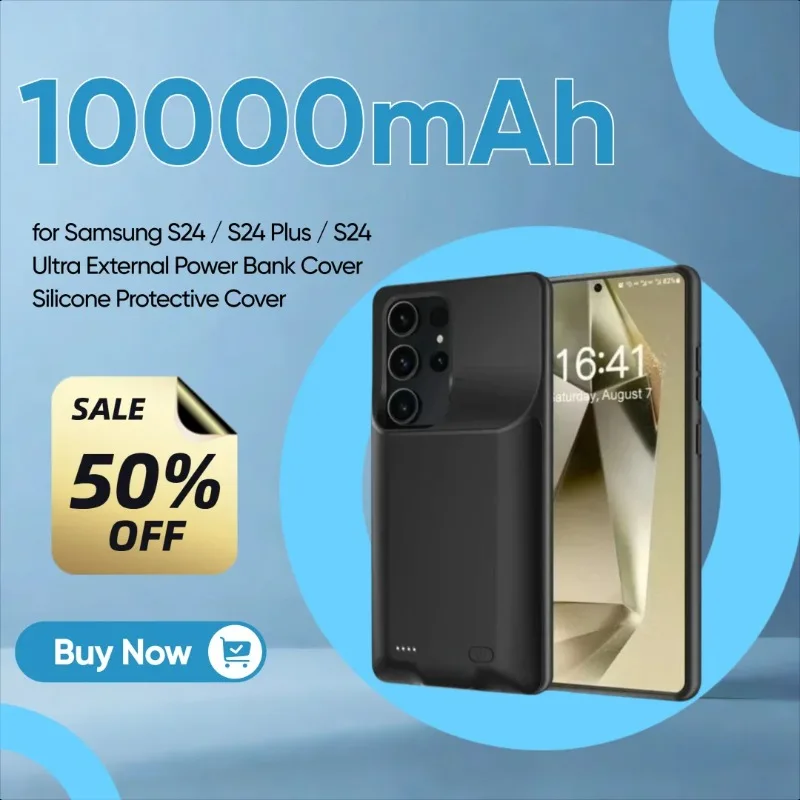 

10000mAh Battery Charger Case for Samsung S24 / S24 Plus / S24 Ultra External Power Bank Cover Silicone Protective Cover