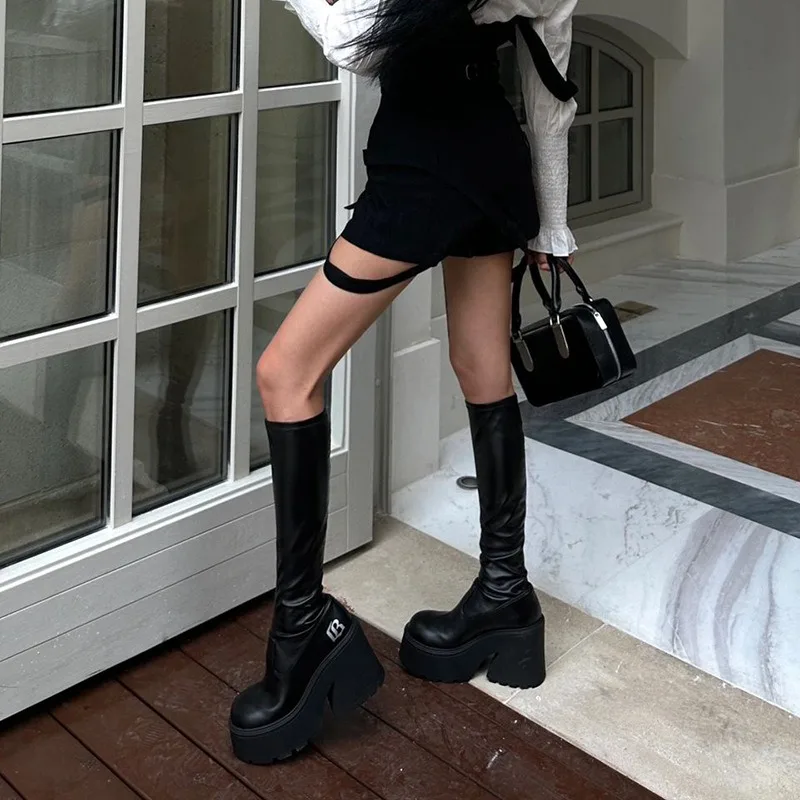 Women Black High-heeled Boots 2026 Winter Premium Sensual Thigh-high Boots Comfortable Vintage Shoes Botas Altas Platform Mujer