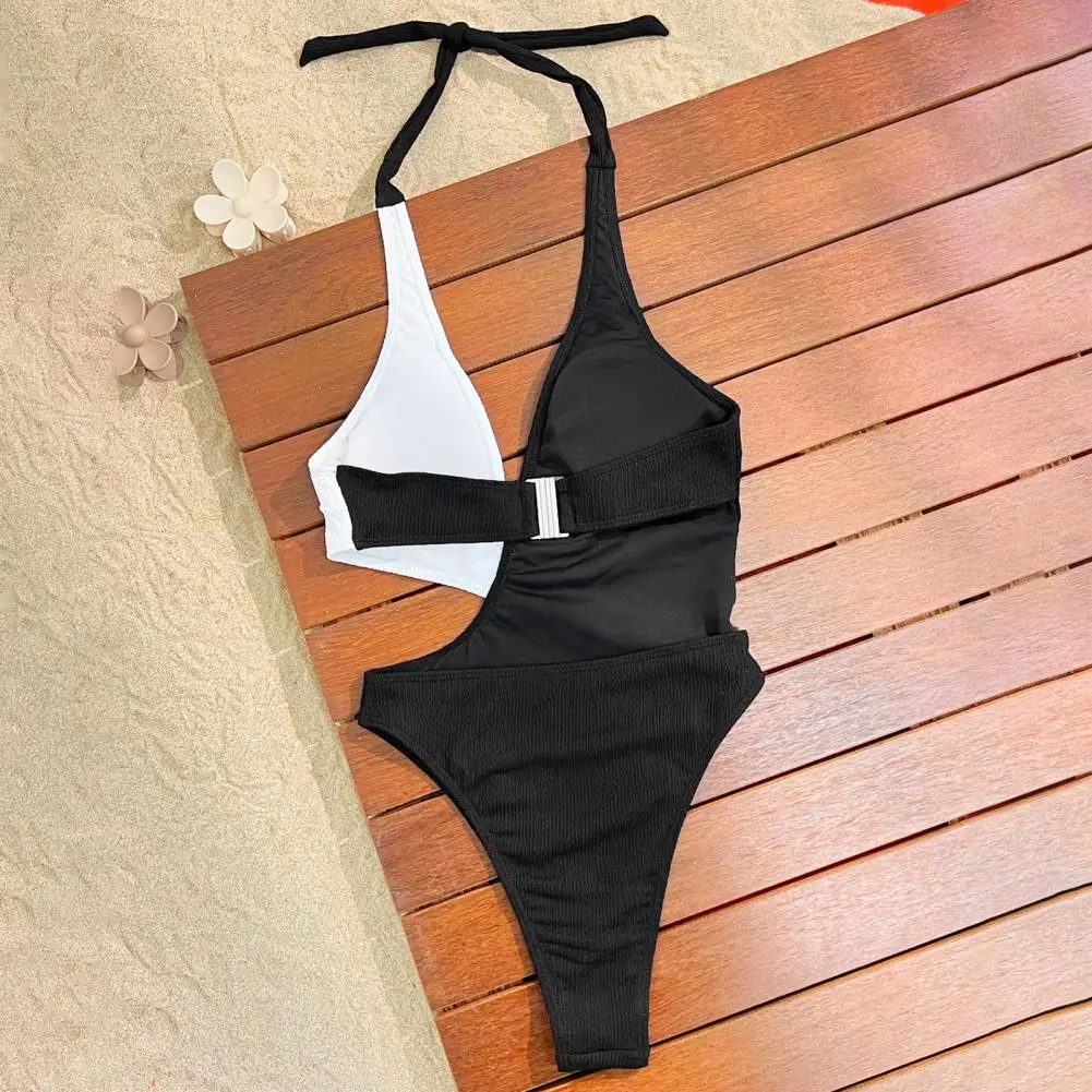 

Удобный тканевый купальник, стильный женский купальник-монокини с v-образным вырезом и лямкой на шее для лета, пляжа, сексуальный купальник с полыми бретелями, быстрый купальник
