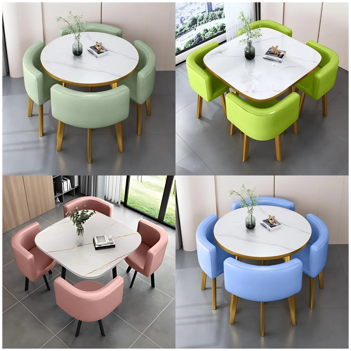 

Luxury 4-Seater Small Outdoor Dining Set Black Top Marble for Restaurant Dinning Table Set