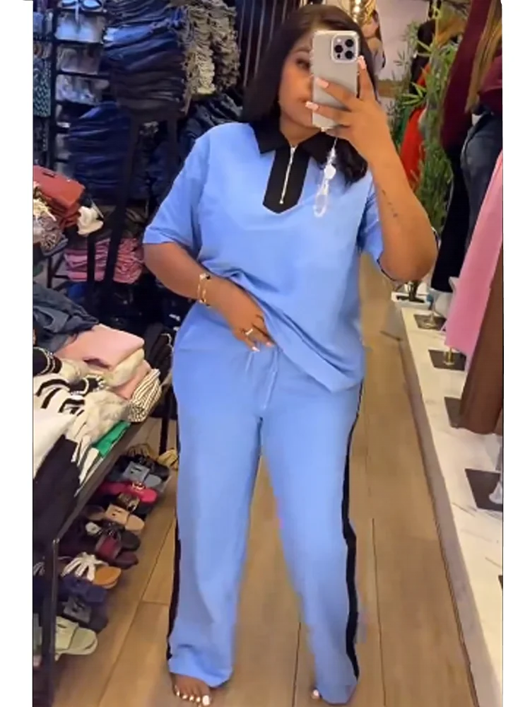 

2 Piece Women Set Dashiki African Clothes Summer Autumn New Fashion Short Sleeve Top And Pants Suit Party Lady Matching Sets
