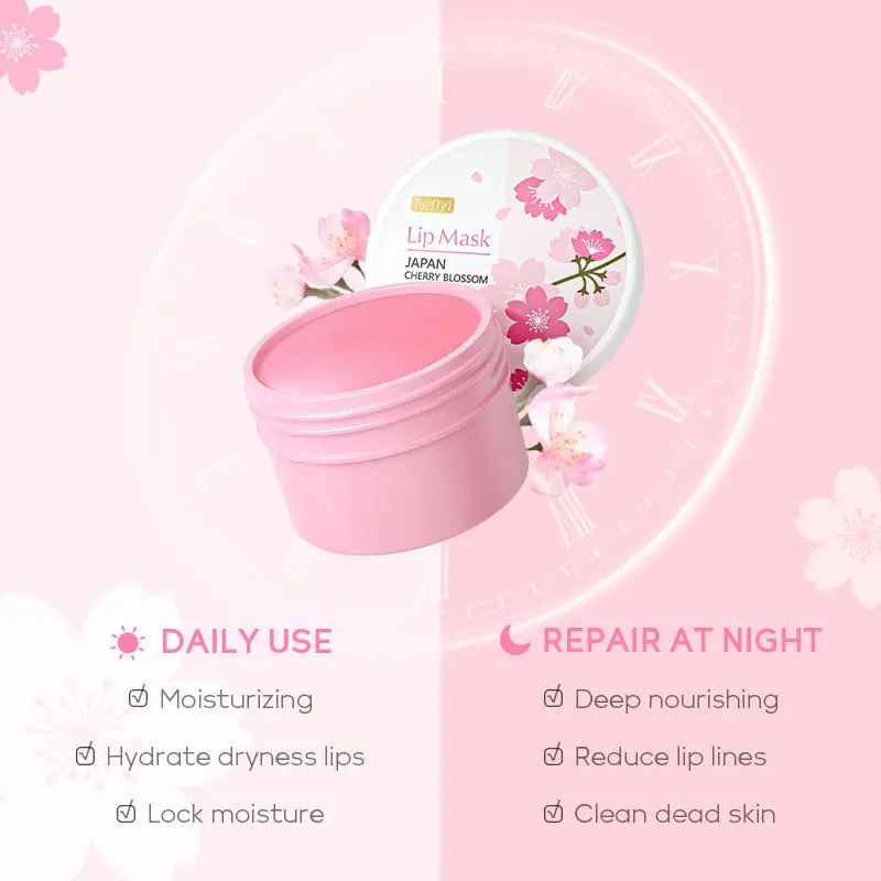 15g Cherry Blossom Nourishing Lip Mask Lightening Lip เส้น Exfoliating Brightening Moisturizing และ Moisturizing Lips Whitening