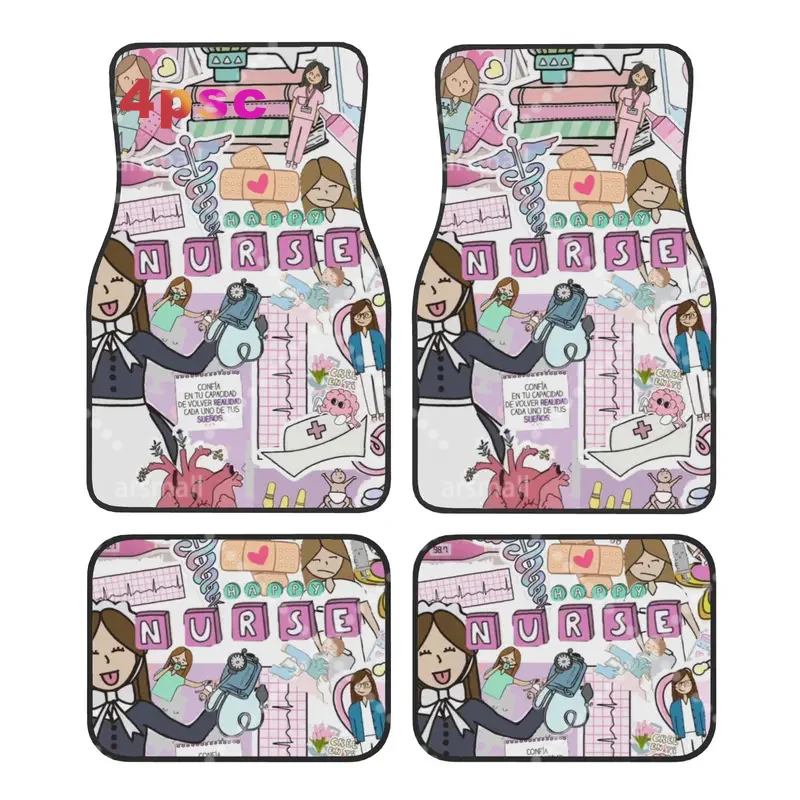 Enfermera En Apuros Nurse Pattern 4PCS Crystal Velvet Car Floor Mats Set Universal Front Rear Foot Mats Car Protection Mat