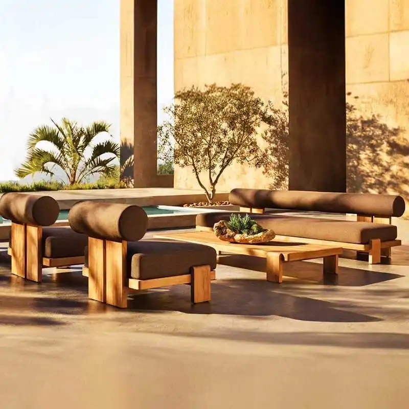 Outdoor solid wood sofa villa leisure backrest card seat sofa