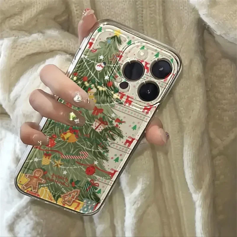 Ins Cartoon Christmas Tree Gift Phone Case For iPhone 16 Pro Max 15 Pro 14 13 12 11 Pro Xr Xs 7 8 Plus Elk DeerY2K Phone Cases