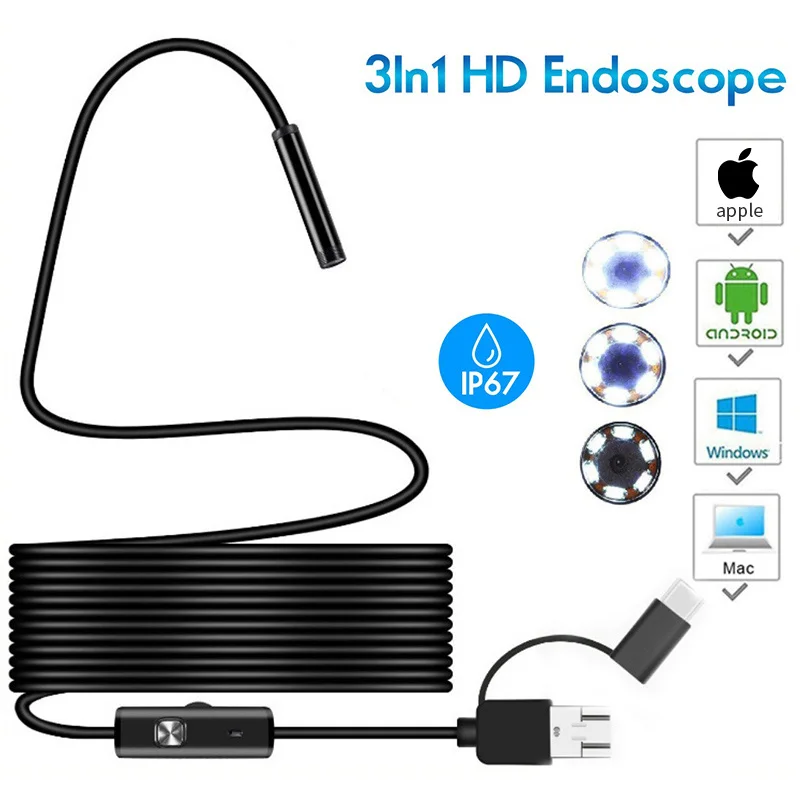 Pipe Endoscope 480P/1080P/1200P 5.5mm/8mm Camera Suitable For Android Apple Mobile Phone Computer Inspection Pipe Car Endoscope