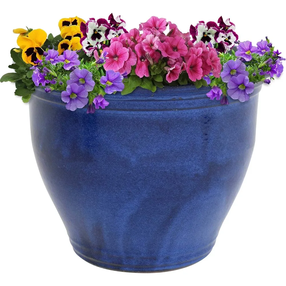 

Ceramic Indoor/Outdoor Planter - UV- and Frost-Resistant - Imperial Blue Glazed Finish - 18-Inch