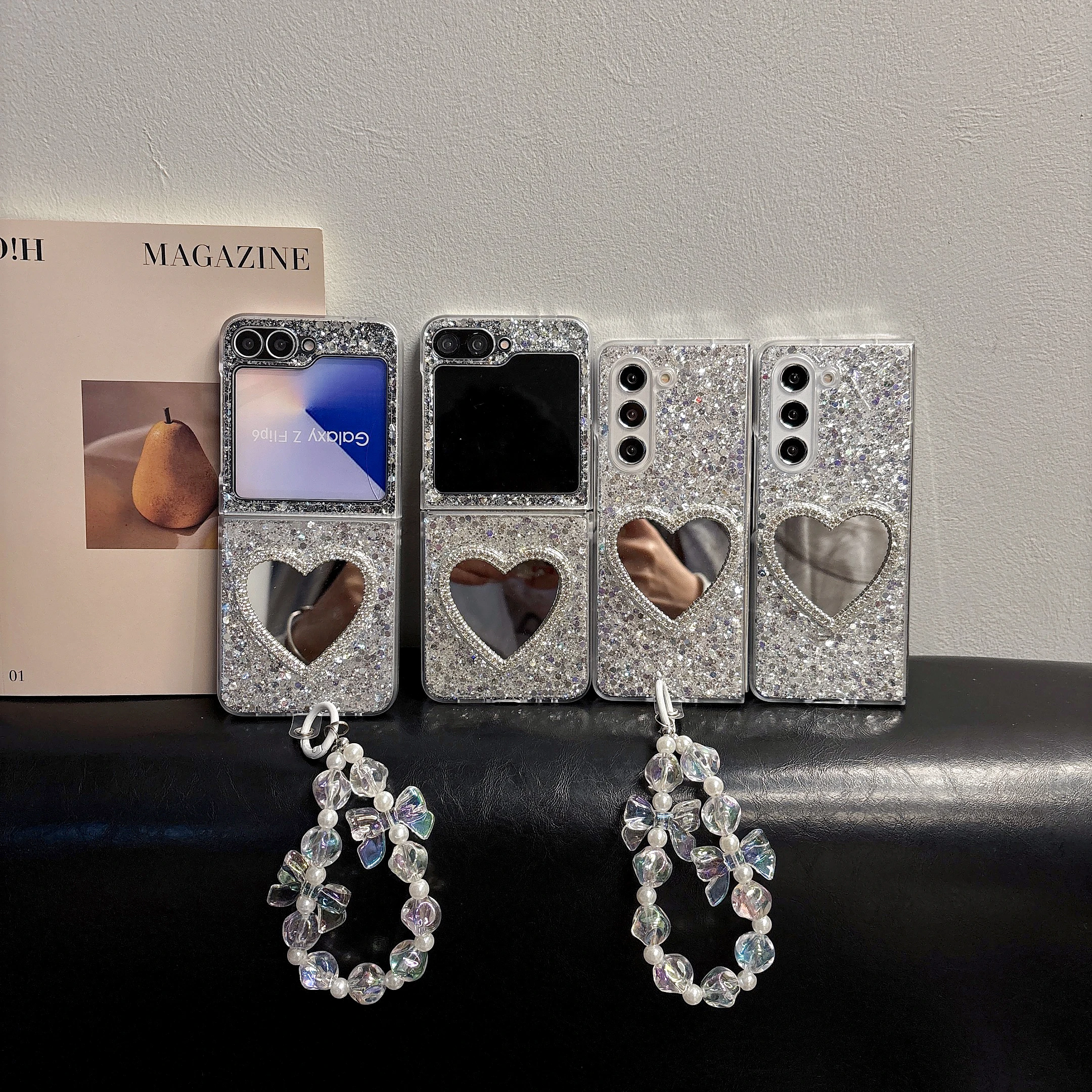 3D Liebe Herz Spiegel Armband Telefon Fall Für Samsung Galaxy Z Flip 6 4 5 stoßfest Abdeckung Für Samsung Z Flip6 ZFlip 6 ZFlip6