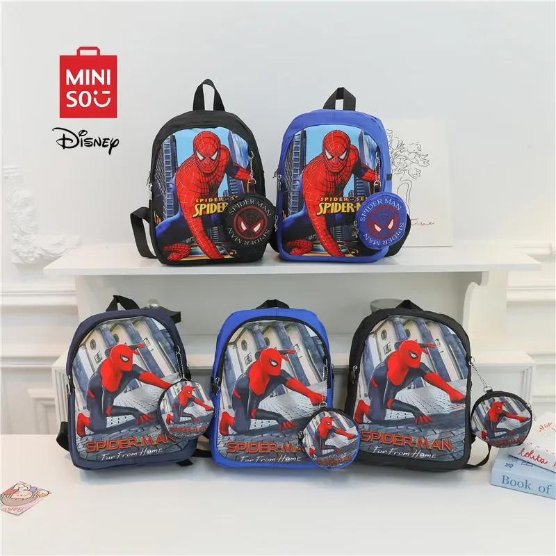 

MINISO Disney Spider Man 2025 Fashion School Book Bag Cute Personalized Super Heroes Cartoon Print Backpack for Boys Best Gift